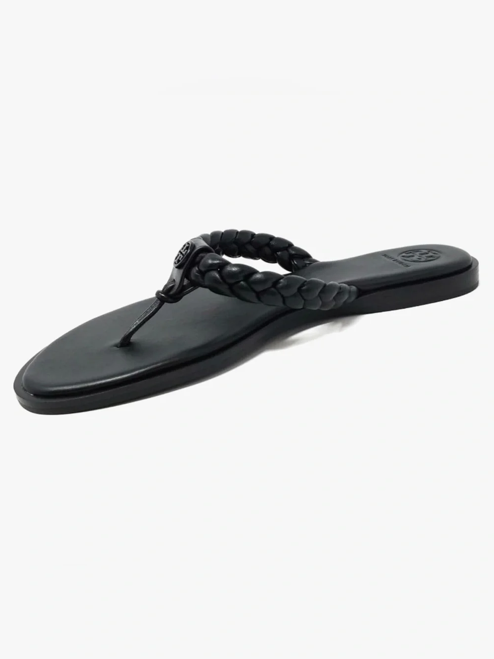 Tory Burch Braided Benton Leather Thong Sandals Black Size 9